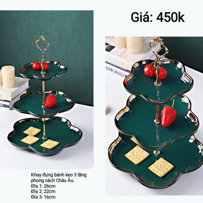 Bộ khay 3 tầng bằng sứ xanh